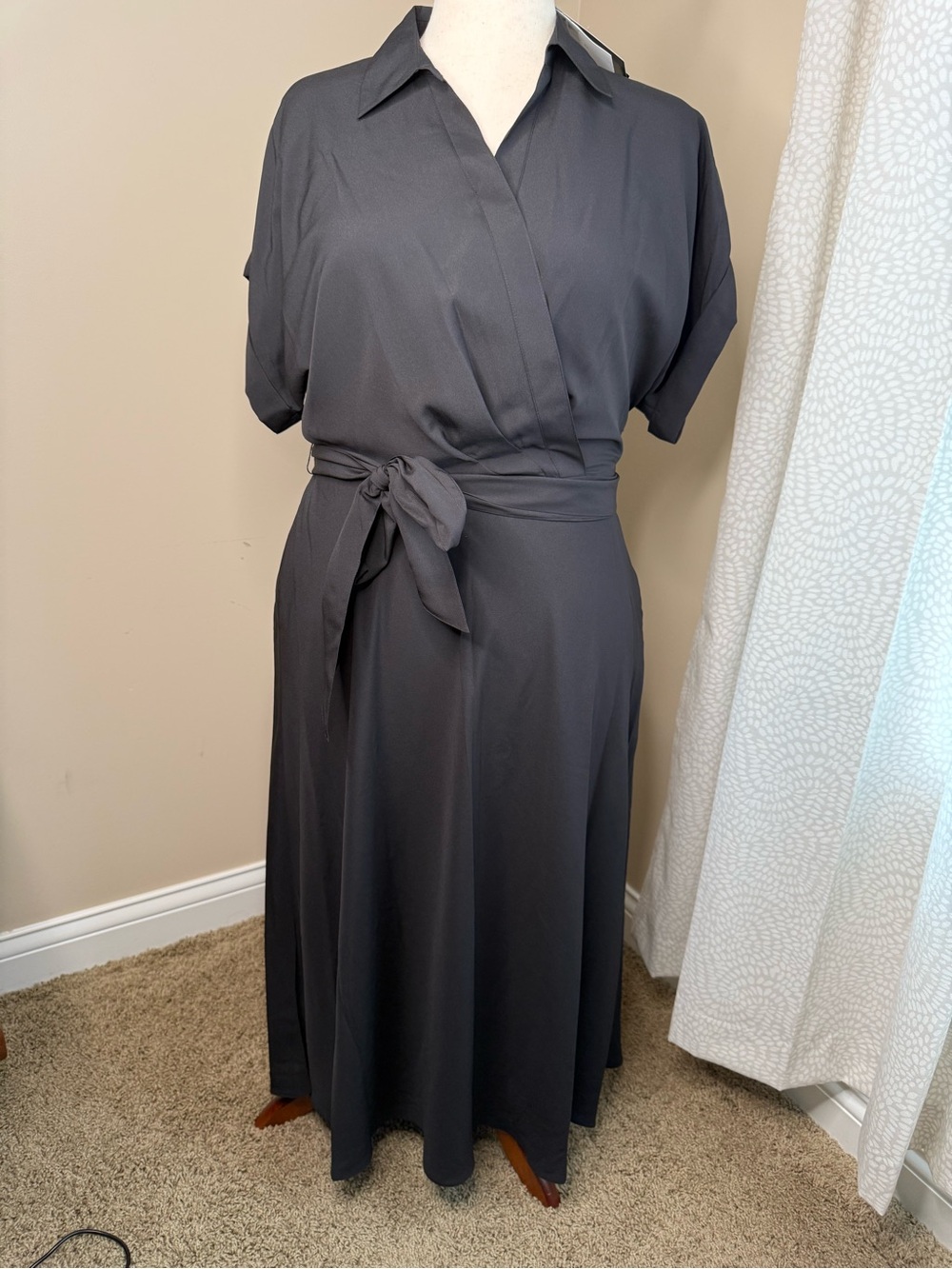 Women's Belted Crepe Surplice Neck Dress